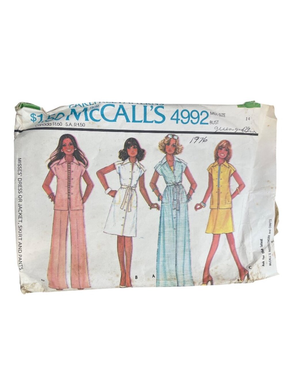 Vintage 70s McCalls 4992 Sewing Pattern Size 4 Dress Or Jacket Skirt & Pants CUT
